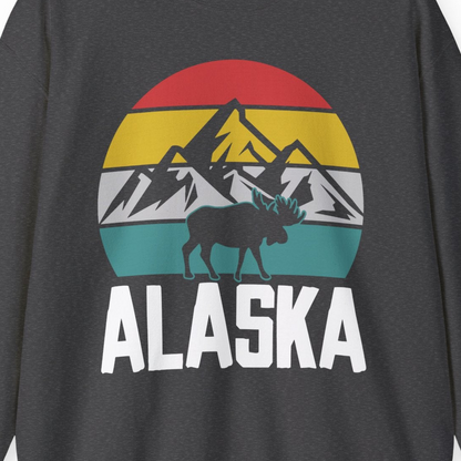 Retro Alaska Moose Silhouette Shirt Sweatshirt – Dark Heather – Alaska Cruise Shirts Close Up