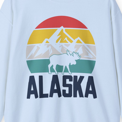 Retro Alaska Moose Silhouette Shirt Sweatshirt – Light Blue – Alaska Cruise Shirts Close Up