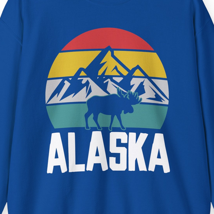 Retro Alaska Moose Silhouette Shirt Sweatshirt – Royal – Alaska Cruise Shirts Close Up