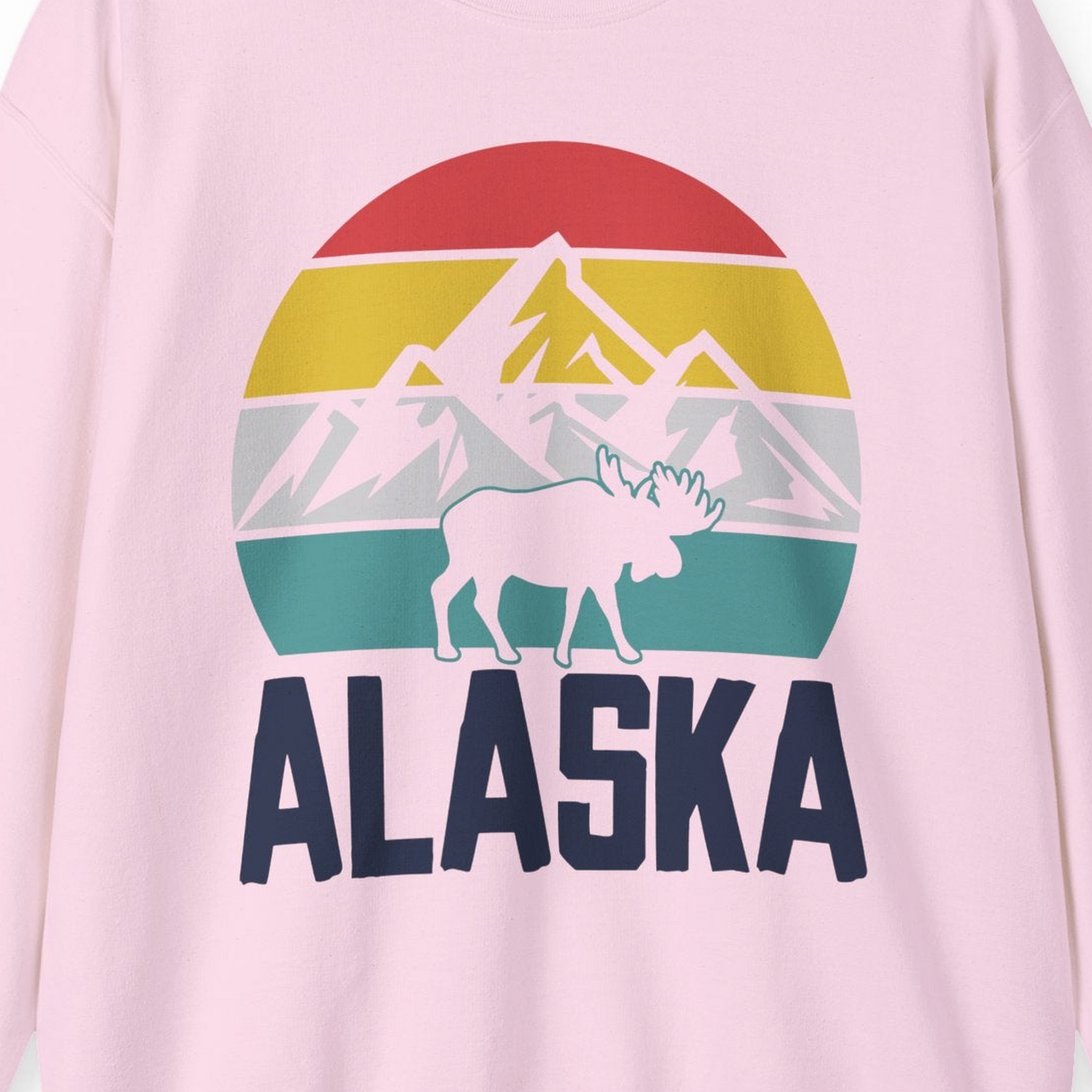 Retro Alaska Moose Silhouette Shirt Sweatshirt – Light Pink – Alaska Cruise Shirts Close Up
