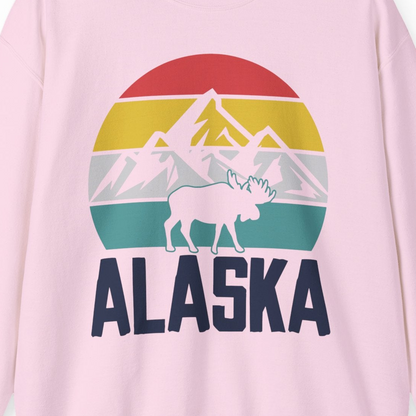 Retro Alaska Moose Silhouette Shirt Sweatshirt – Light Pink – Alaska Cruise Shirts Close Up