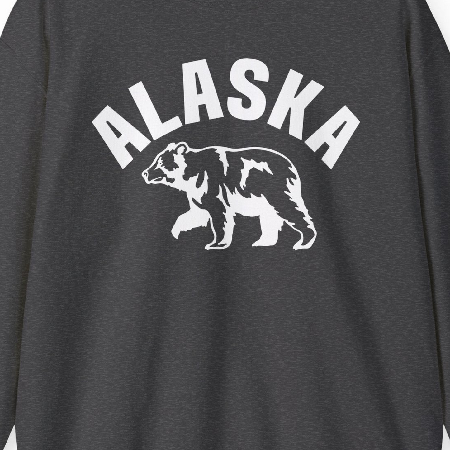 Alaska Bear Silhouette Wildlife Shirt Sweatshirt – Dark Heather – Alaska Cruise Shirts Close Up