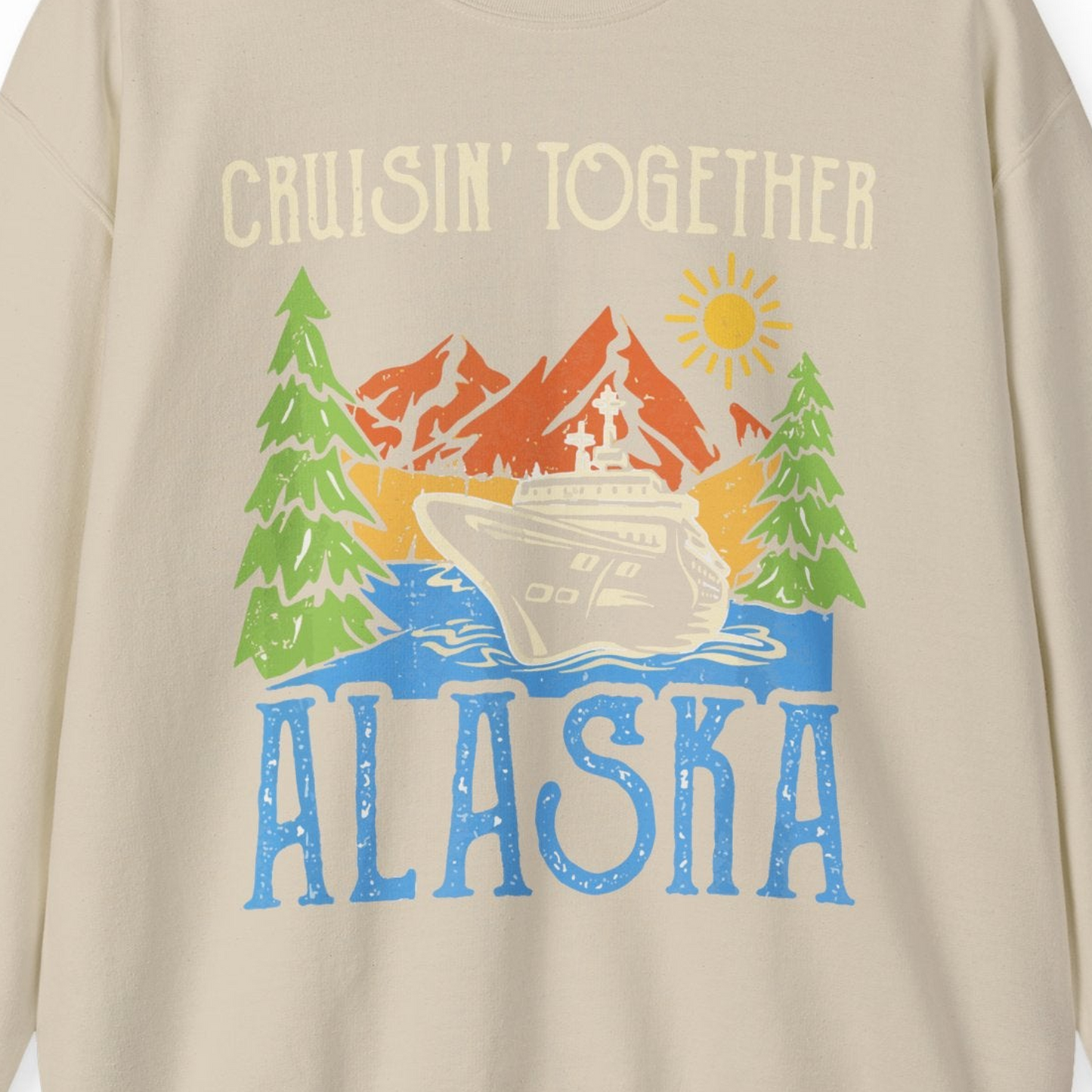 Alaska Cruise Adventure Nature Landscape Retro Family Shirt — Sweatshirt Sweatshirt – Sand – Alaska Cruise Shirts Close Up