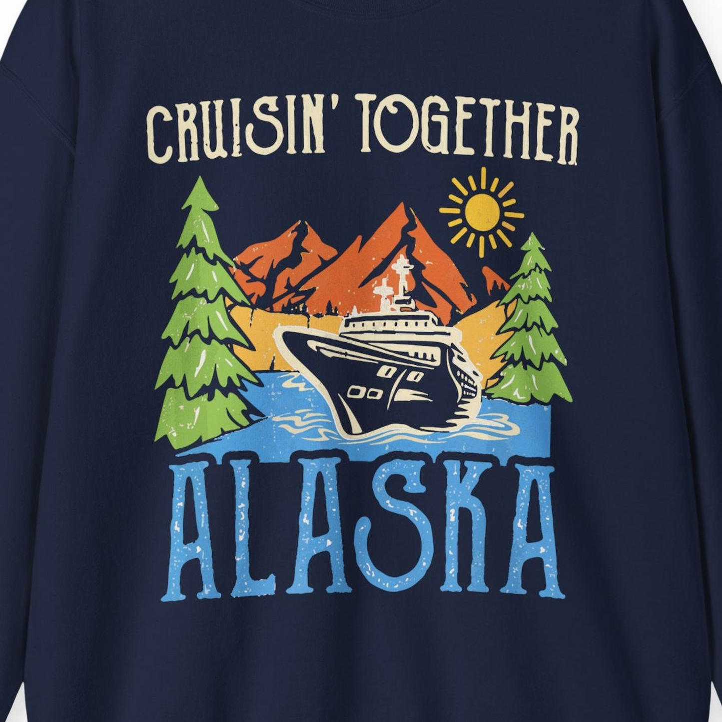 Alaska Cruise Adventure Nature Landscape Retro Family Shirt — Sweatshirt Sweatshirt – Navy – Alaska Cruise Shirts Close Up