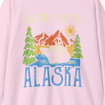 Alaska Cruise Adventure Nature Landscape Retro Family Shirt — Sweatshirt Sweatshirt – Light Pink – Alaska Cruise Shirts Close Up