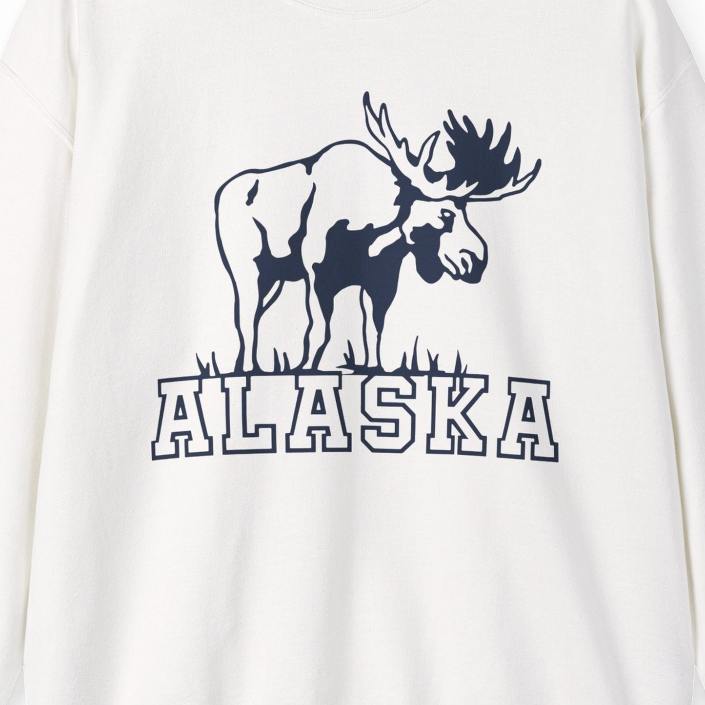 Alaska Moose Silhouette Shirt Sweatshirt – White – Alaska Cruise Shirts Close Up