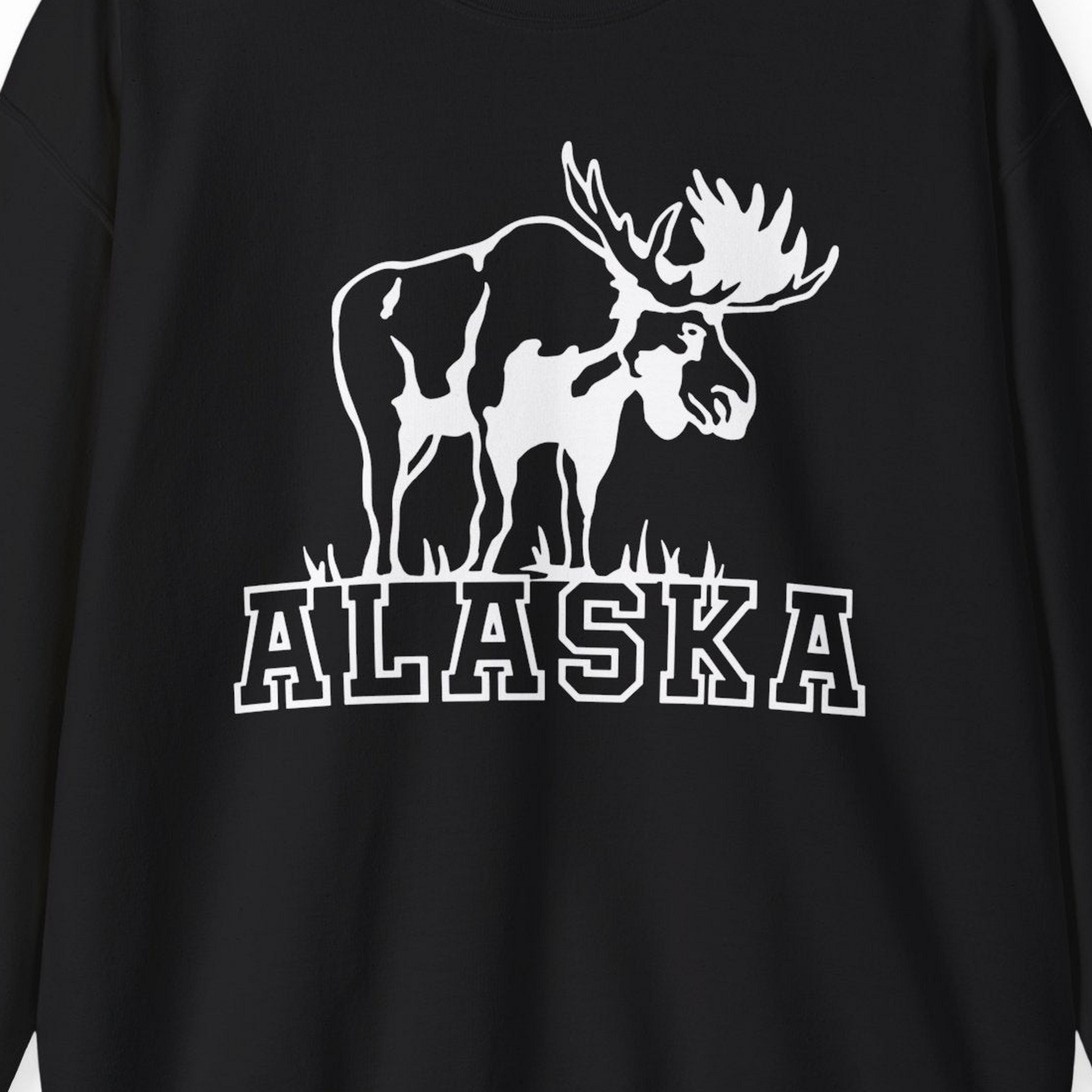 Alaska Moose Silhouette Shirt Sweatshirt – Black – Alaska Cruise Shirts Close Up