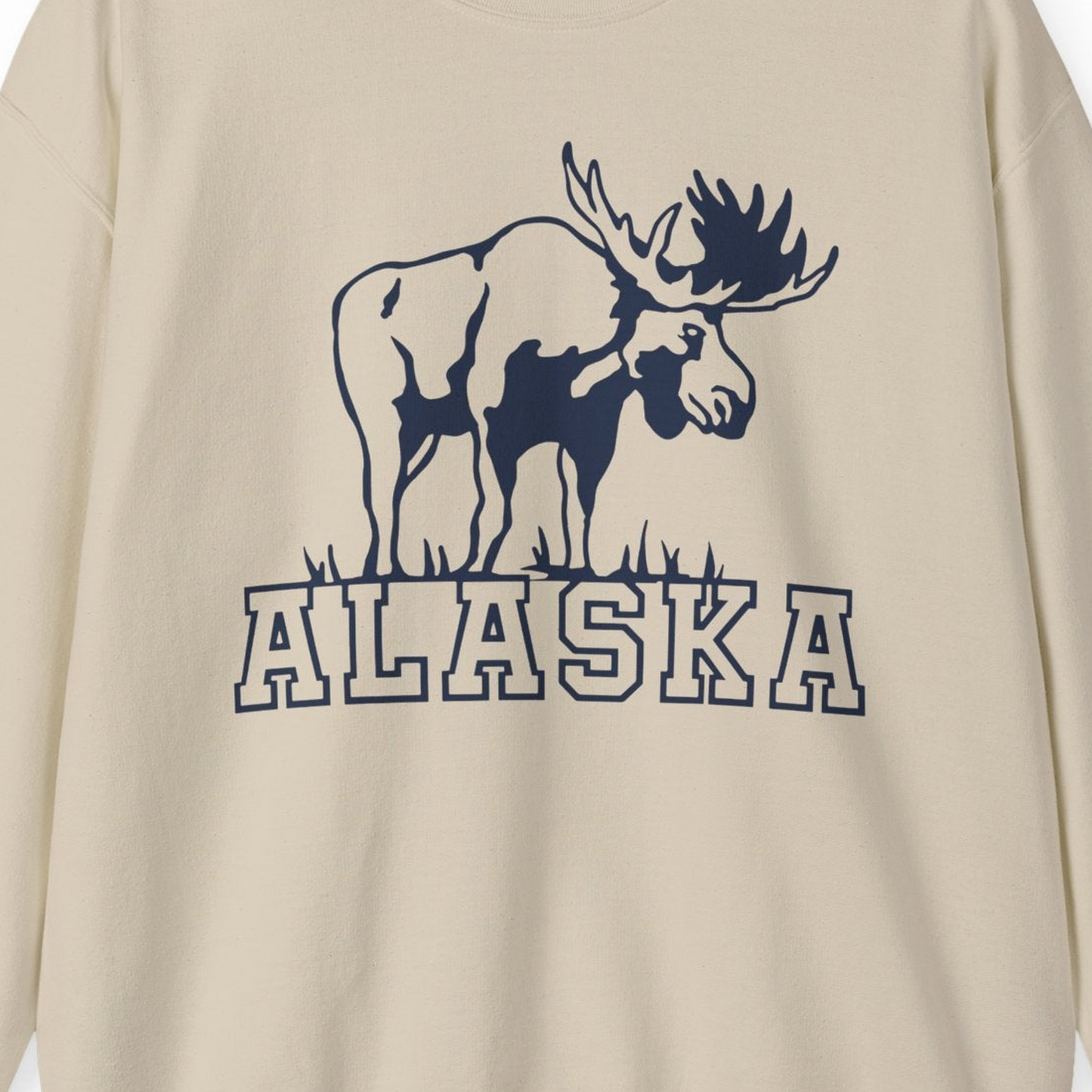 Alaska Moose Silhouette Shirt Sweatshirt – Sand – Alaska Cruise Shirts Close Up