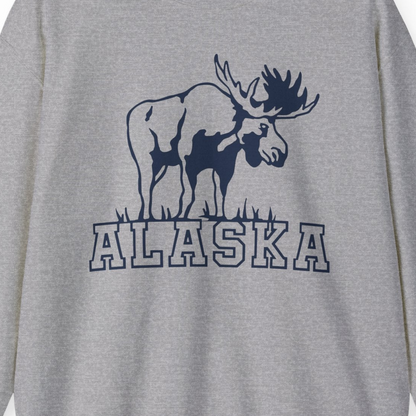 Alaska Moose Silhouette Shirt Sweatshirt – Sport Grey – Alaska Cruise Shirts Close Up