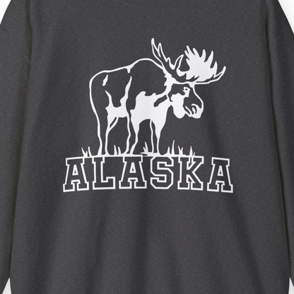 Alaska Moose Silhouette Shirt Sweatshirt – Dark Heather – Alaska Cruise Shirts Close Up