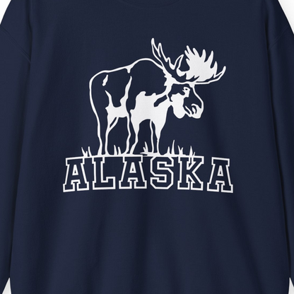 Alaska Moose Silhouette Shirt Sweatshirt – Navy – Alaska Cruise Shirts Close Up