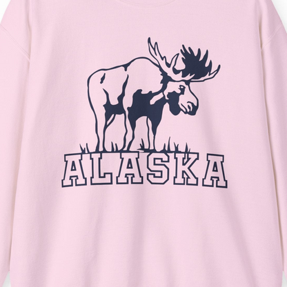 Alaska Moose Silhouette Shirt Sweatshirt – Light Pink – Alaska Cruise Shirts Close Up
