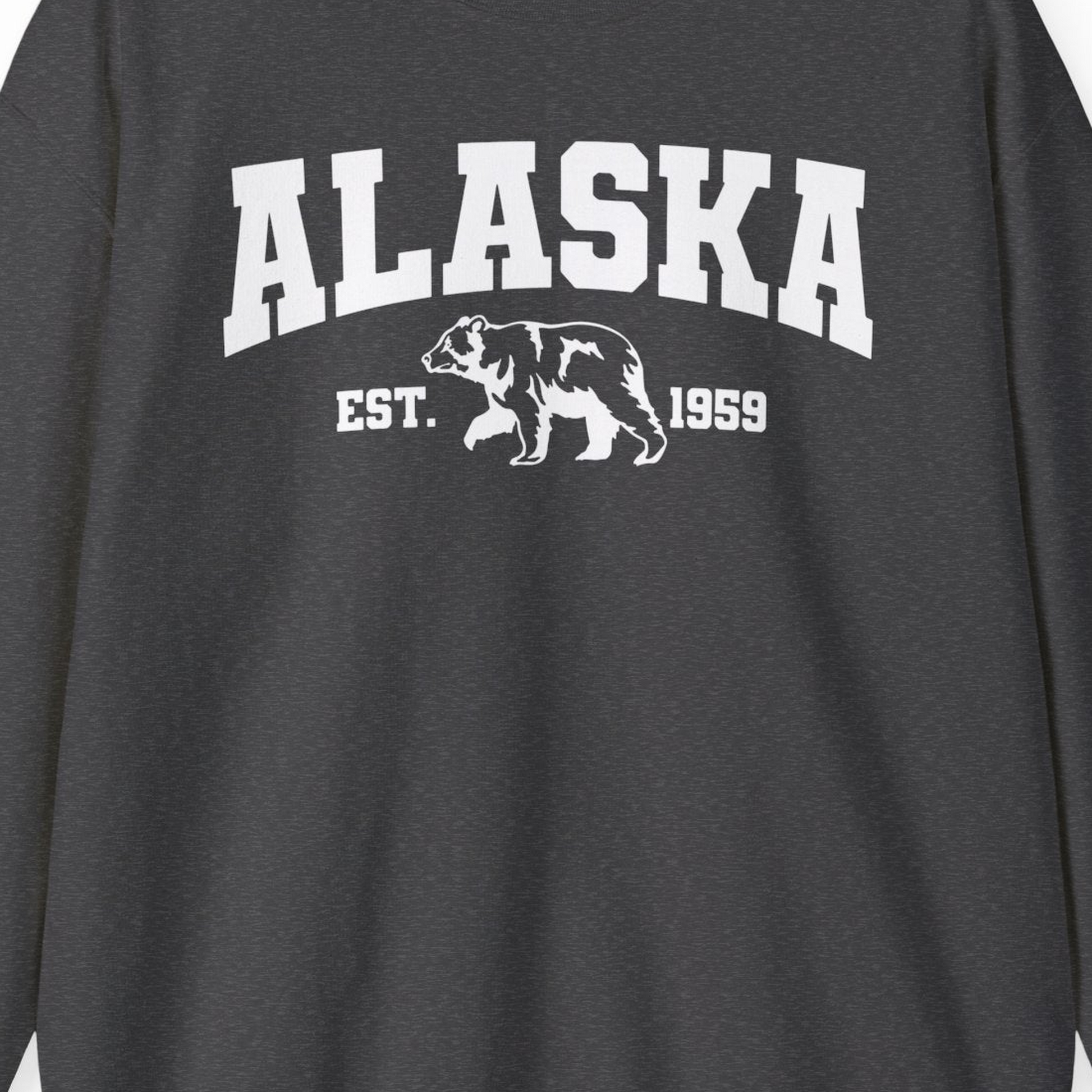 Vintage Alaska Bear Shirt Sweatshirt – Dark Heather – Alaska Cruise Shirts Close Up