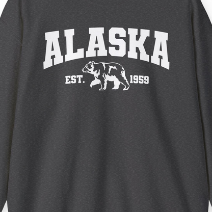 Vintage Alaska Bear Shirt Sweatshirt – Dark Heather – Alaska Cruise Shirts Close Up