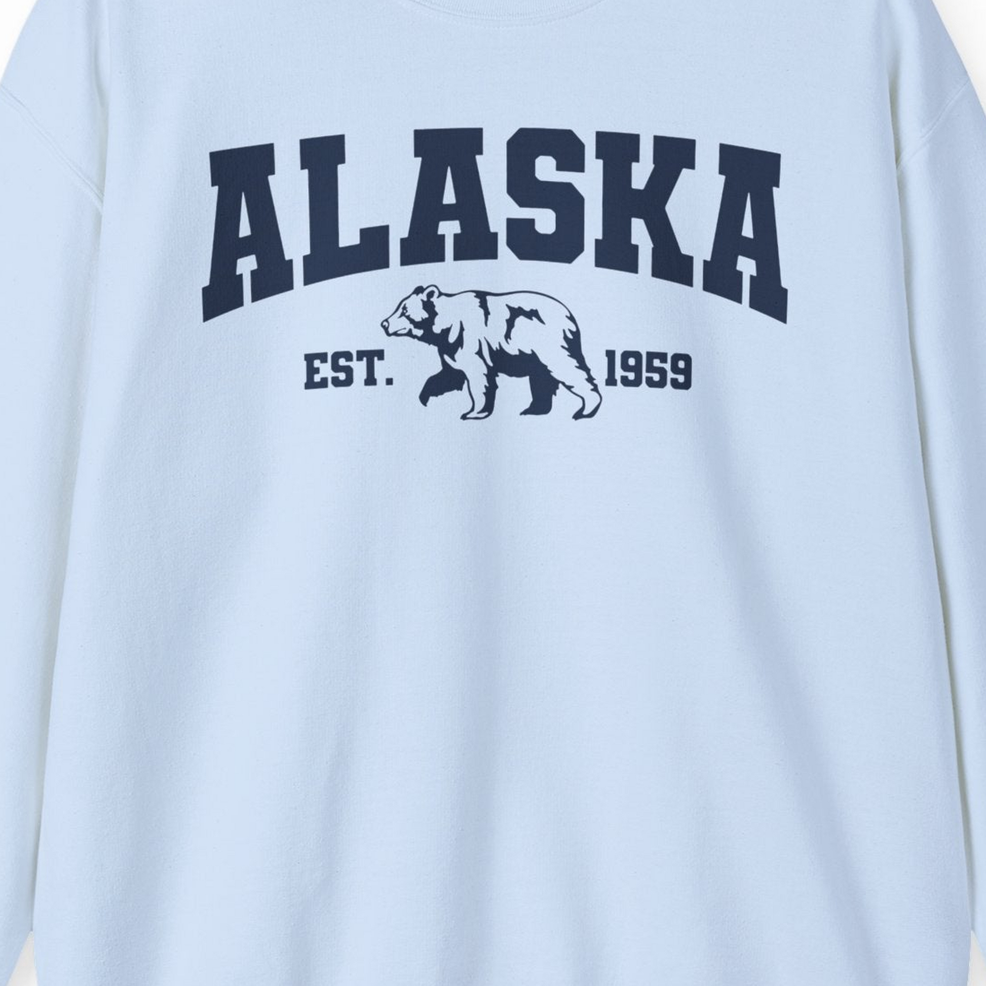 Vintage Alaska Bear Shirt Sweatshirt – Light Blue – Alaska Cruise Shirts Close Up