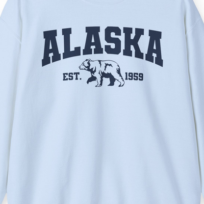 Vintage Alaska Bear Shirt Sweatshirt – Light Blue – Alaska Cruise Shirts Close Up
