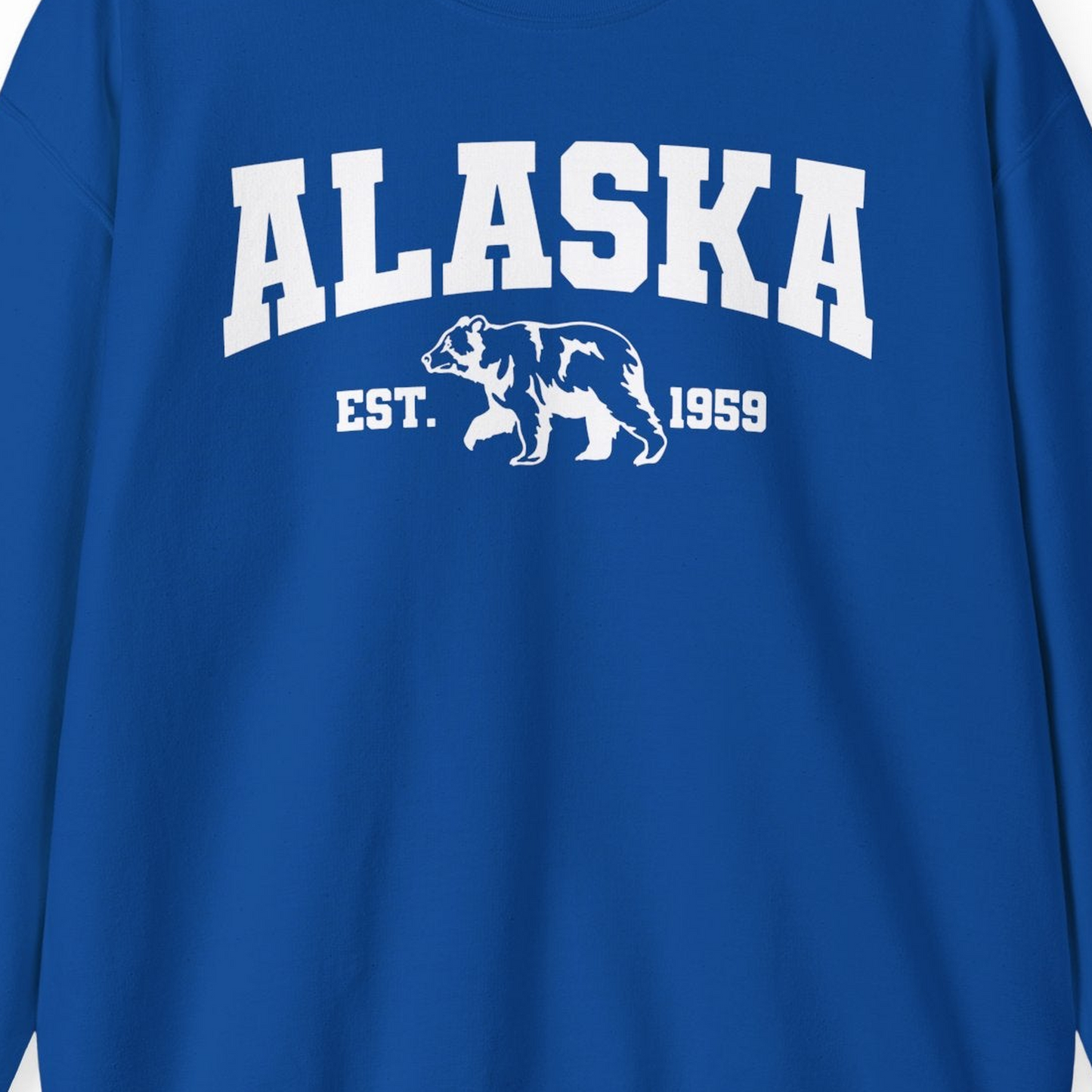 Vintage Alaska Bear Shirt Sweatshirt – Royal – Alaska Cruise Shirts Close Up