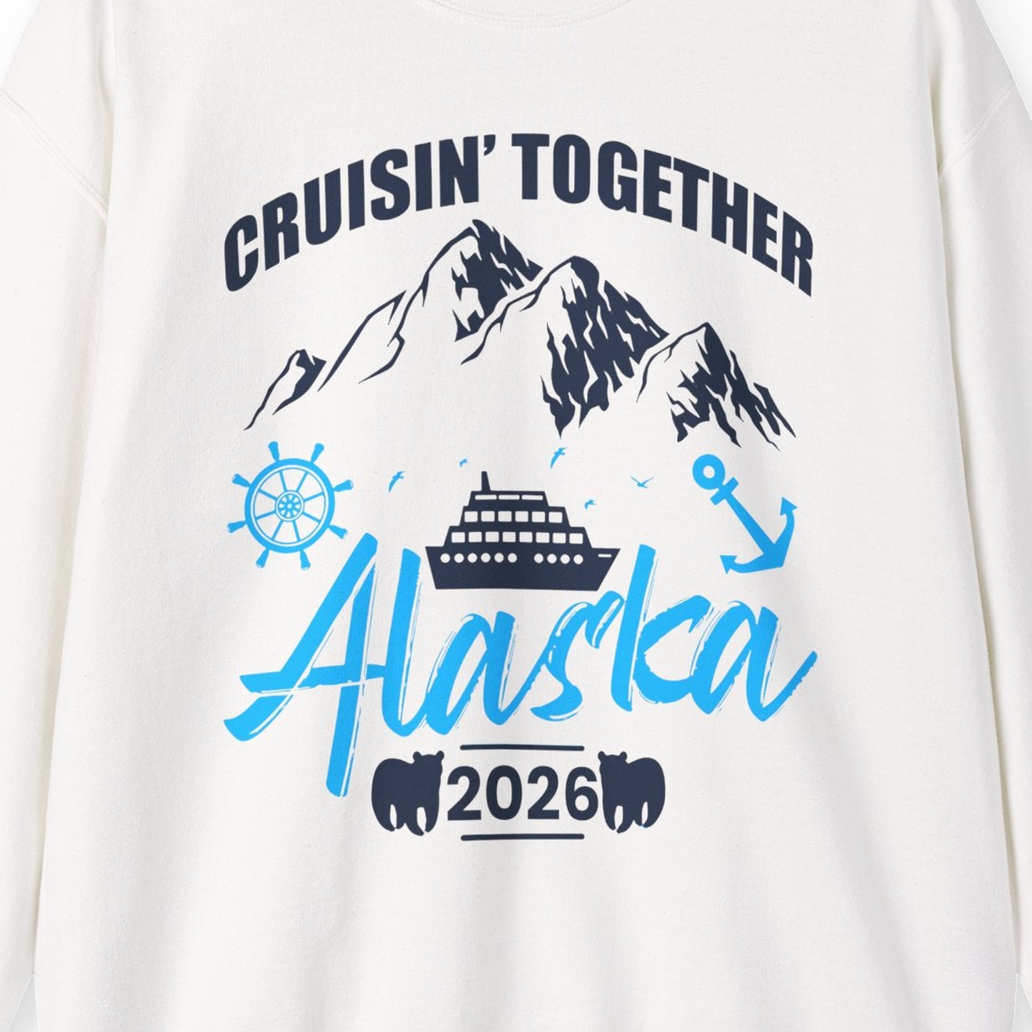 Alaska Cruise Group Adventure Shirt Sweatshirt – White – Alaska Cruise Shirts Close Up