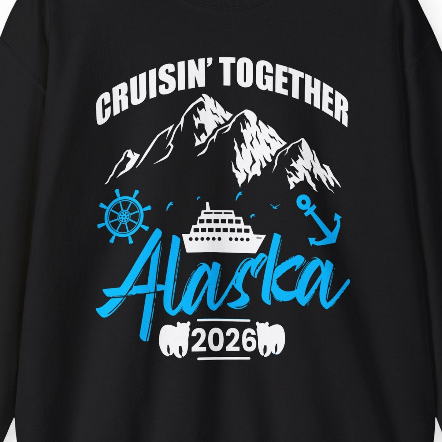 Alaska Cruise Group Adventure Shirt Sweatshirt – Black – Alaska Cruise Shirts Close Up