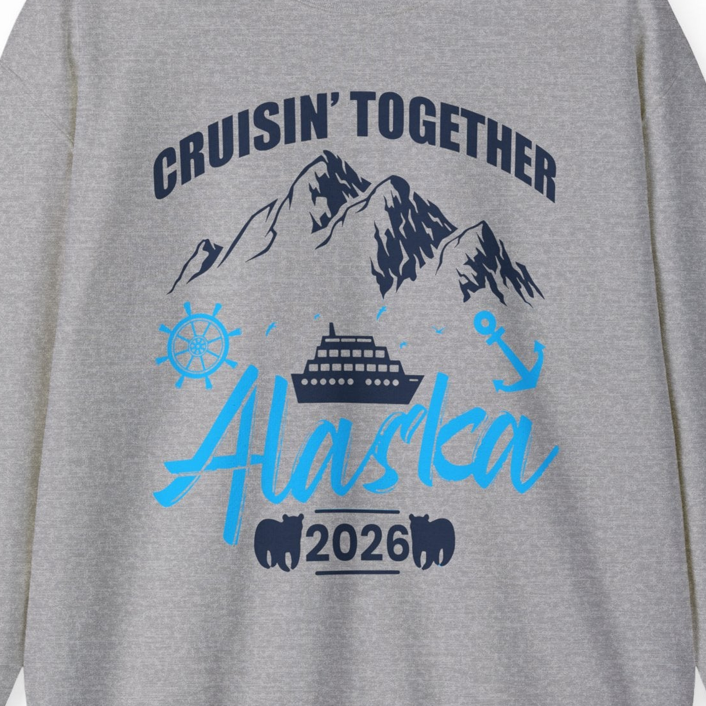 Alaska Cruise Group Adventure Shirt Sweatshirt – Sport Grey – Alaska Cruise Shirts Close Up