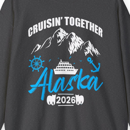Alaska Cruise Group Adventure Shirt Sweatshirt – Dark Heather – Alaska Cruise Shirts Close Up