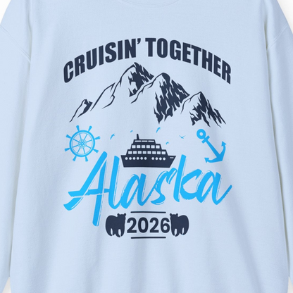 Alaska Cruise Group Adventure Shirt Sweatshirt – Light Blue – Alaska Cruise Shirts Close Up