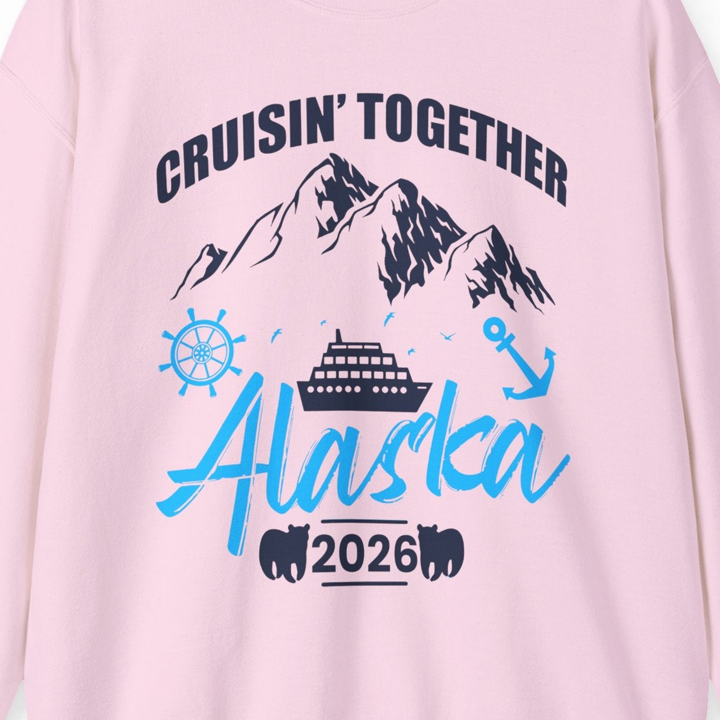 Alaska Cruise Group Adventure Shirt Sweatshirt – Light Pink – Alaska Cruise Shirts Close Up