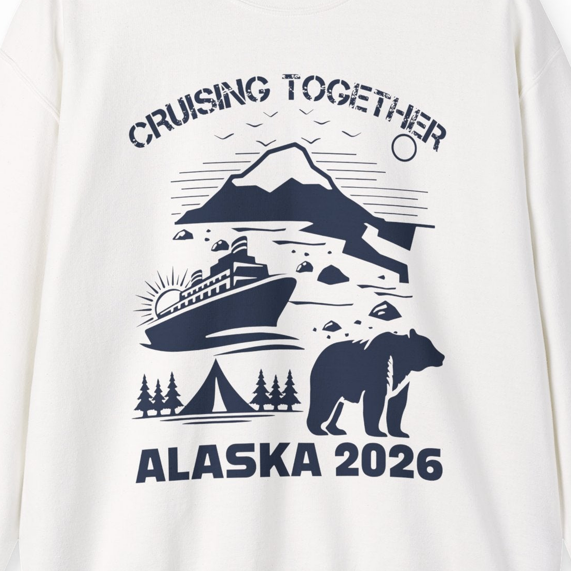 Alaska Cruise 2026 Family Adventure Bear Mountain Nature Shirt — Sweatshirt Sweatshirt – White – Alaska Cruise Shirts Close Up