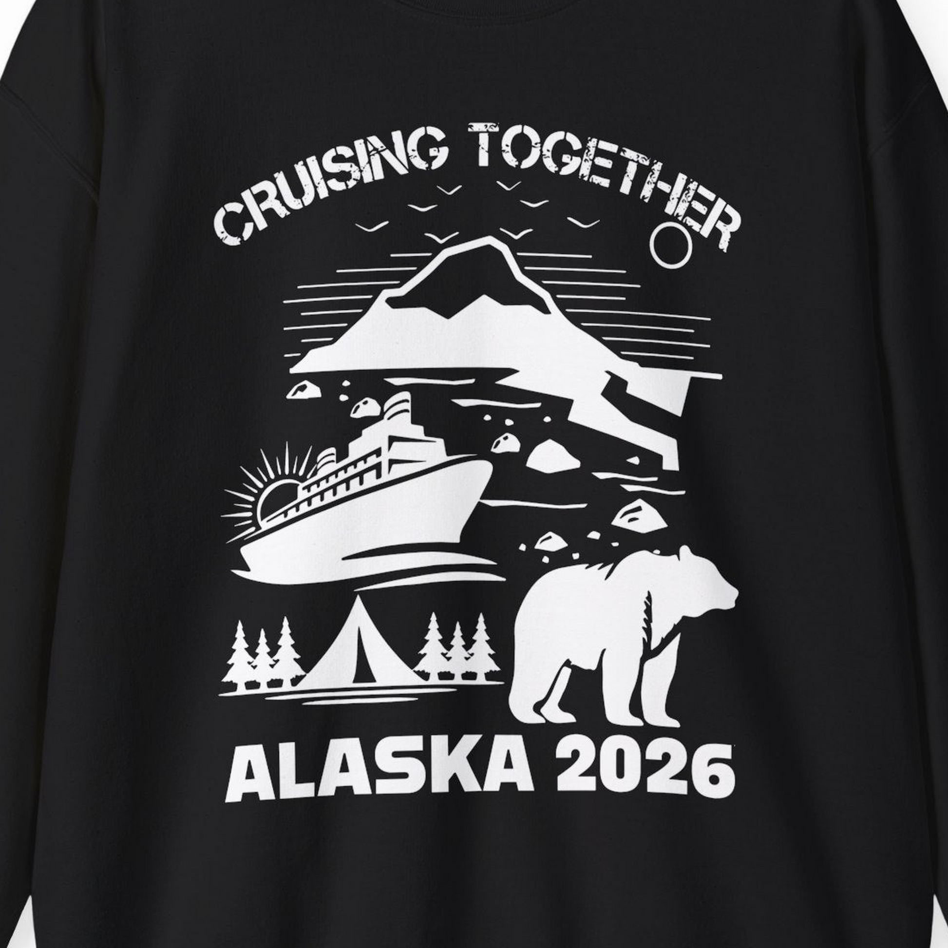 Alaska Cruise 2026 Family Adventure Bear Mountain Nature Shirt — Sweatshirt Sweatshirt – Black – Alaska Cruise Shirts Close Up