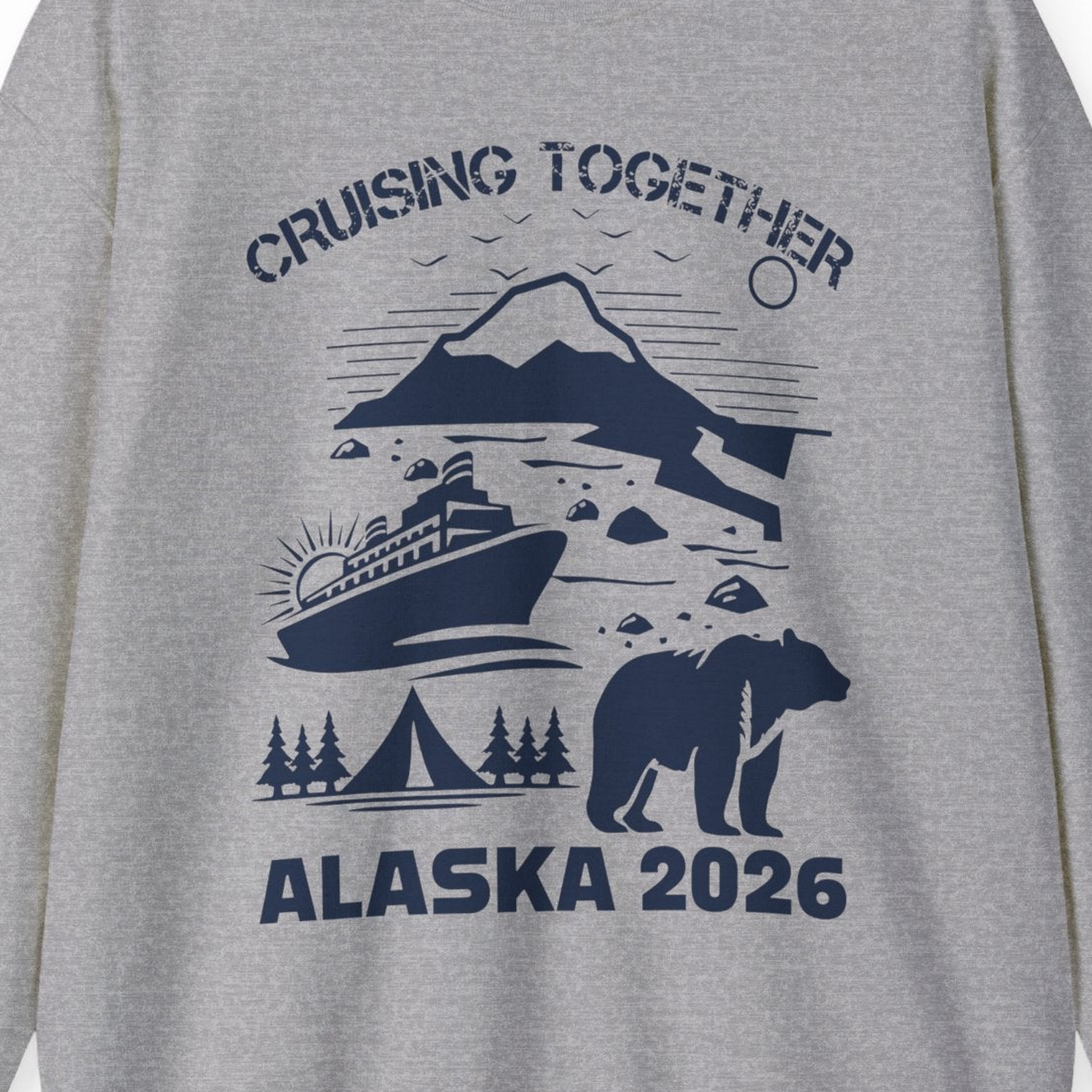 Alaska Cruise 2026 Family Adventure Bear Mountain Nature Shirt — Sweatshirt Sweatshirt – Sport Grey – Alaska Cruise Shirts Close Up
