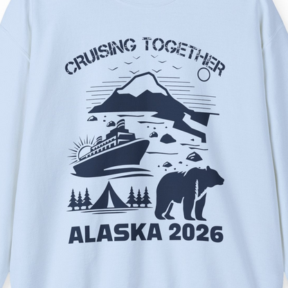 Alaska Cruise 2026 Family Adventure Bear Mountain Nature Shirt — Sweatshirt Sweatshirt – Light Blue – Alaska Cruise Shirts Close Up