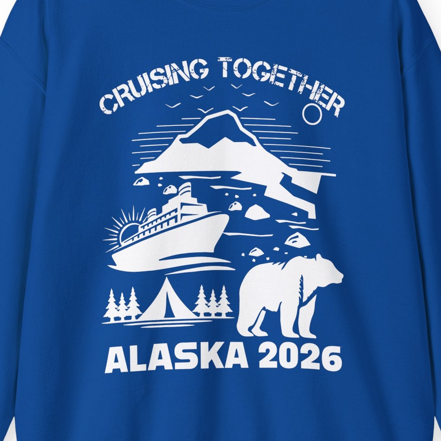 Alaska Cruise 2026 Family Adventure Bear Mountain Nature Shirt — Sweatshirt Sweatshirt – Royal – Alaska Cruise Shirts Close Up