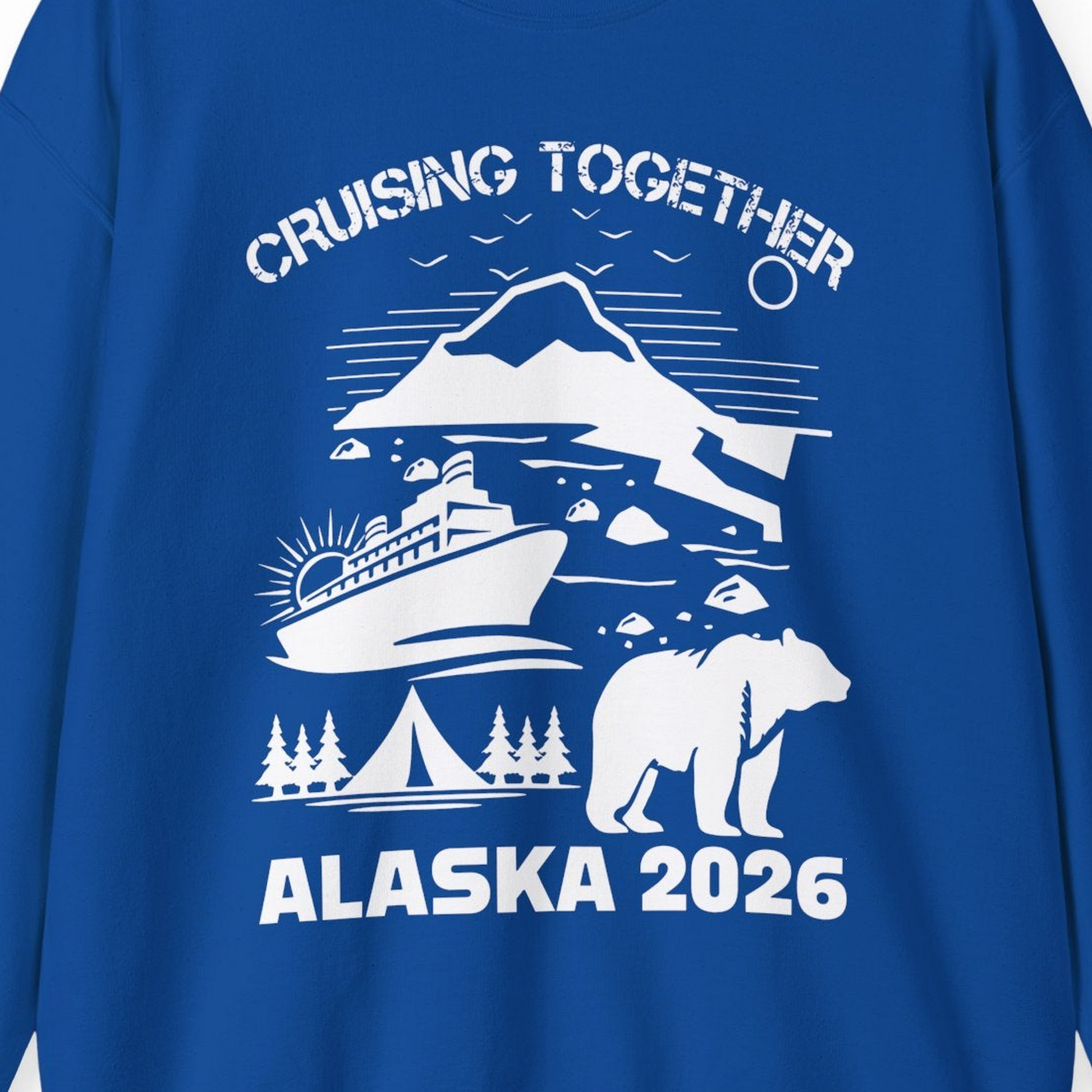 Alaska Cruise 2026 Family Adventure Bear Mountain Nature Shirt — Sweatshirt Sweatshirt – Royal – Alaska Cruise Shirts Close Up