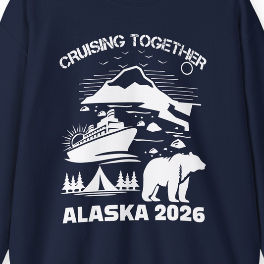 Alaska Cruise 2026 Family Adventure Bear Mountain Nature Shirt — Sweatshirt Sweatshirt – Navy – Alaska Cruise Shirts Close Up