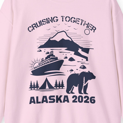 Alaska Cruise 2026 Family Adventure Bear Mountain Nature Shirt — Sweatshirt Sweatshirt – Light Pink – Alaska Cruise Shirts Close Up