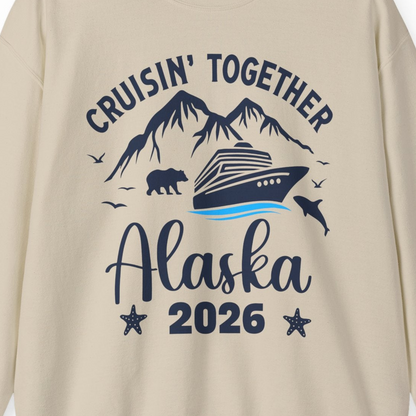 Alaska Cruise Adventure 2026 Shirt Sweatshirt – Sand – Alaska Cruise Shirts Close Up