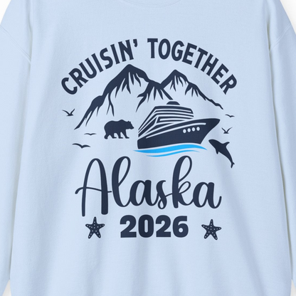 Alaska Cruise Adventure 2026 Shirt Sweatshirt – Light Blue – Alaska Cruise Shirts Close Up