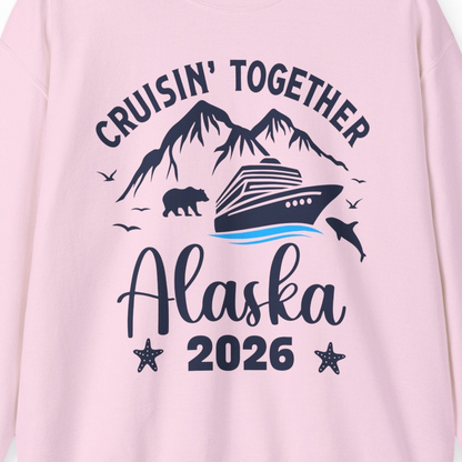 Alaska Cruise Adventure 2026 Shirt Sweatshirt – Light Pink – Alaska Cruise Shirts Close Up
