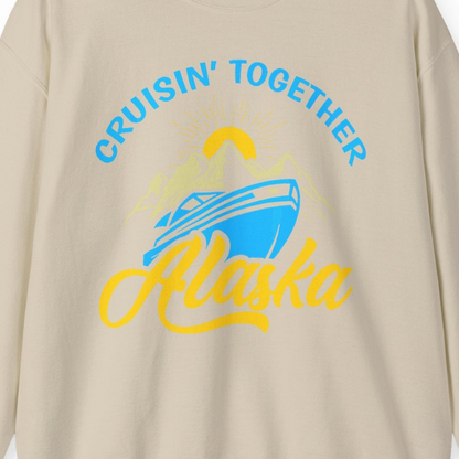Alaska Cruise Adventure Mountains Sunrise Retro Shirt for Travelers — Sweatshirt Sweatshirt – Sand – Alaska Cruise Shirts Close Up