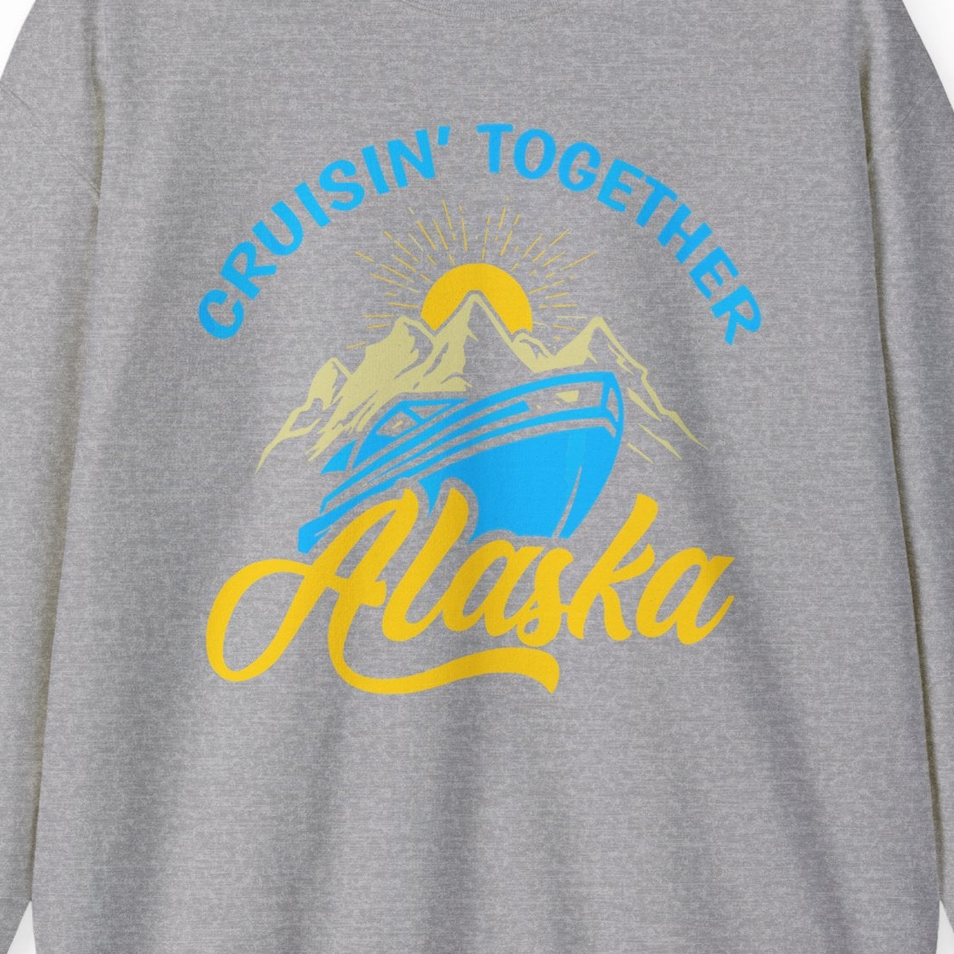 Alaska Cruise Adventure Mountains Sunrise Retro Shirt for Travelers — Sweatshirt Sweatshirt – Sport Grey – Alaska Cruise Shirts Close Up