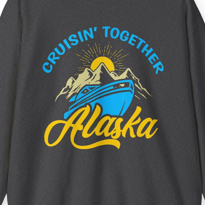 Alaska Cruise Adventure Mountains Sunrise Retro Shirt for Travelers — Sweatshirt Sweatshirt – Dark Heather – Alaska Cruise Shirts Close Up