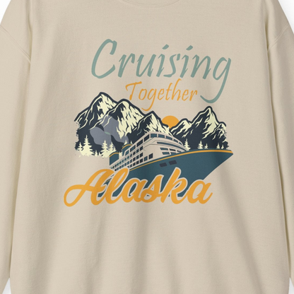 Cruising Together Alaska Mountains Family Alaska Cruise Adventure Shirt — Sweatshirt Sweatshirt – Sand – Alaska Cruise Shirts Close Up