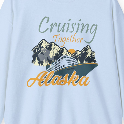 Cruising Together Alaska Mountains Family Alaska Cruise Adventure Shirt — Sweatshirt Sweatshirt – Light Blue – Alaska Cruise Shirts Close Up