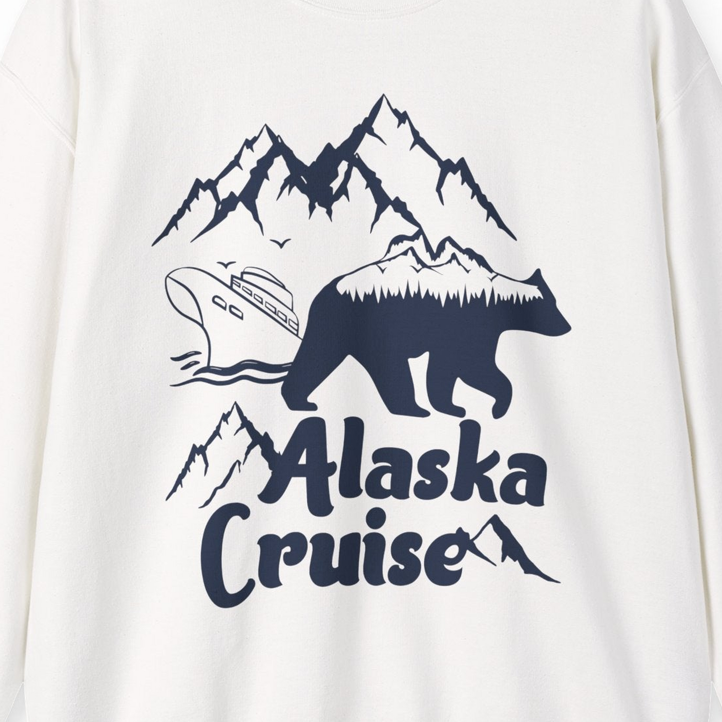Alaska Cruise Shirt Sweatshirt – White – Alaska Cruise Shirts Close Up