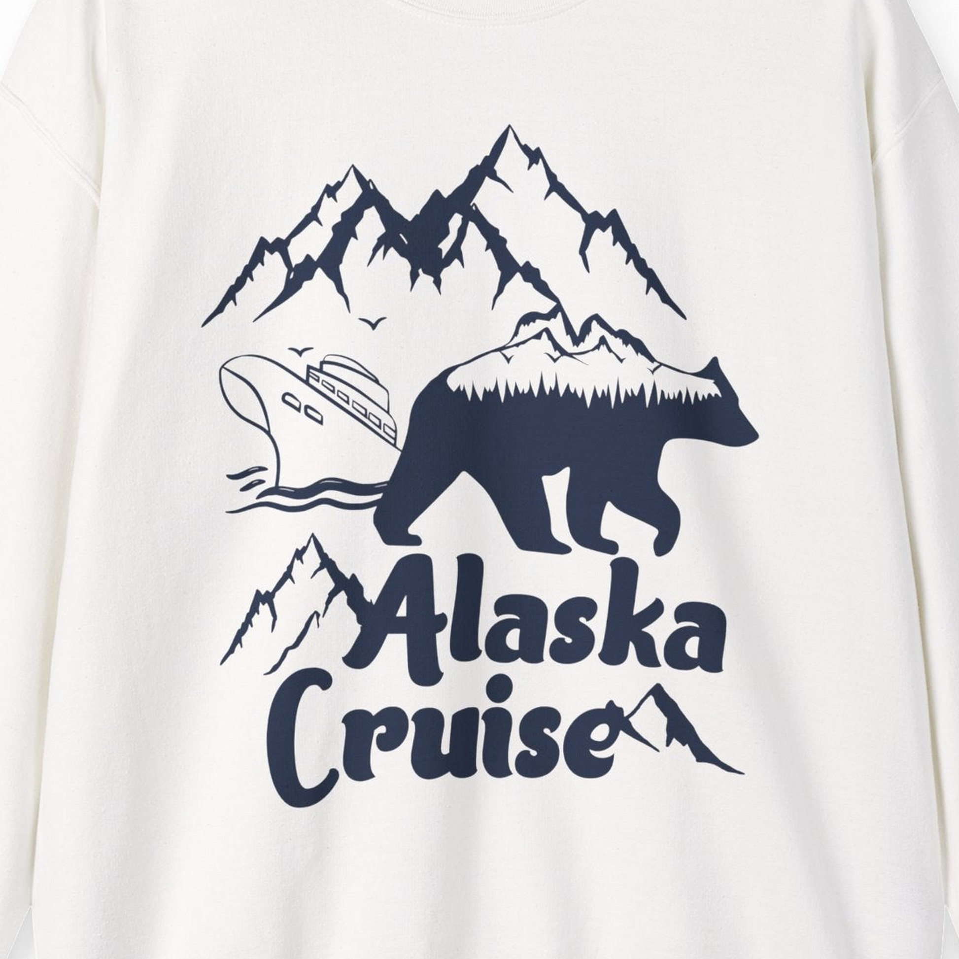 Alaska Cruise Shirt Sweatshirt – White – Alaska Cruise Shirts Close Up