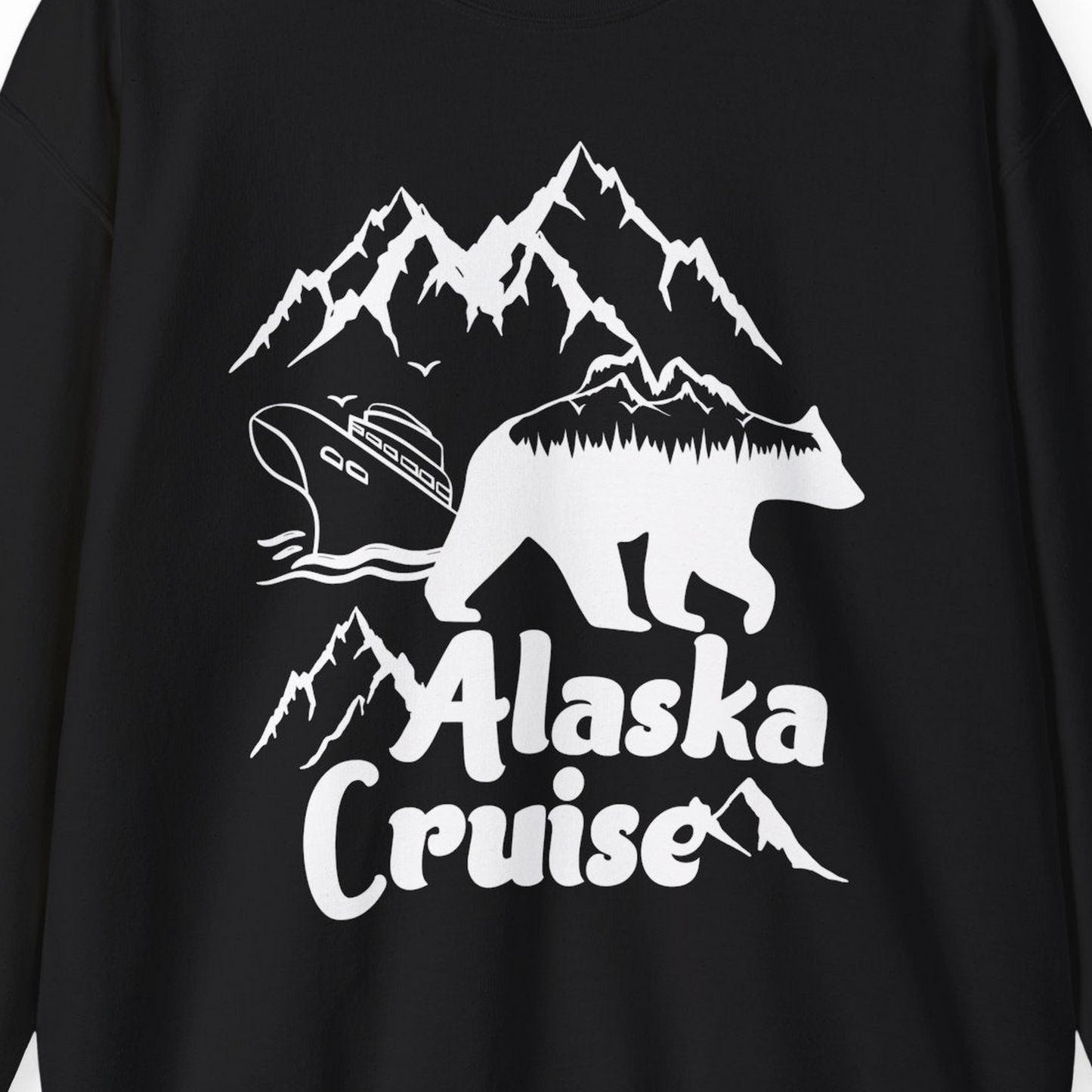 Alaska Cruise Shirt Sweatshirt – Black – Alaska Cruise Shirts Close Up