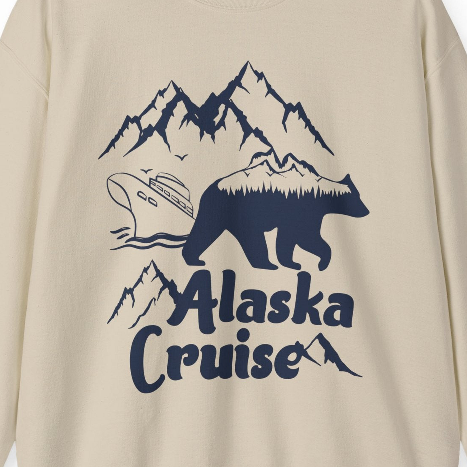 Alaska Cruise Shirt Sweatshirt – Sand – Alaska Cruise Shirts Close Up