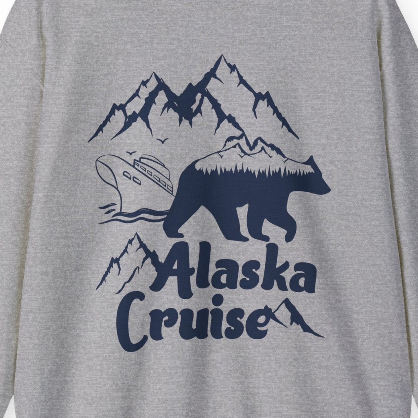Alaska Cruise Shirt Sweatshirt – Sport Grey – Alaska Cruise Shirts Close Up