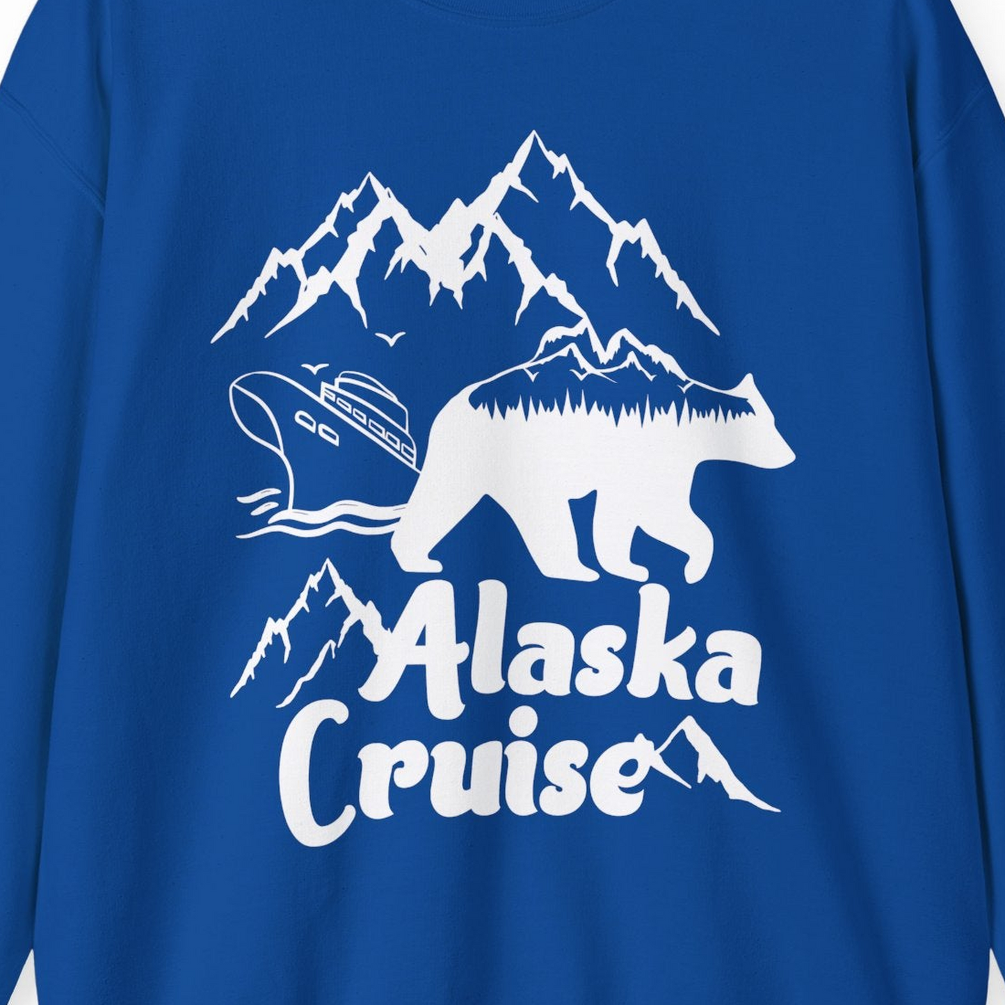 Alaska Cruise Shirt Sweatshirt – Royal – Alaska Cruise Shirts Close Up