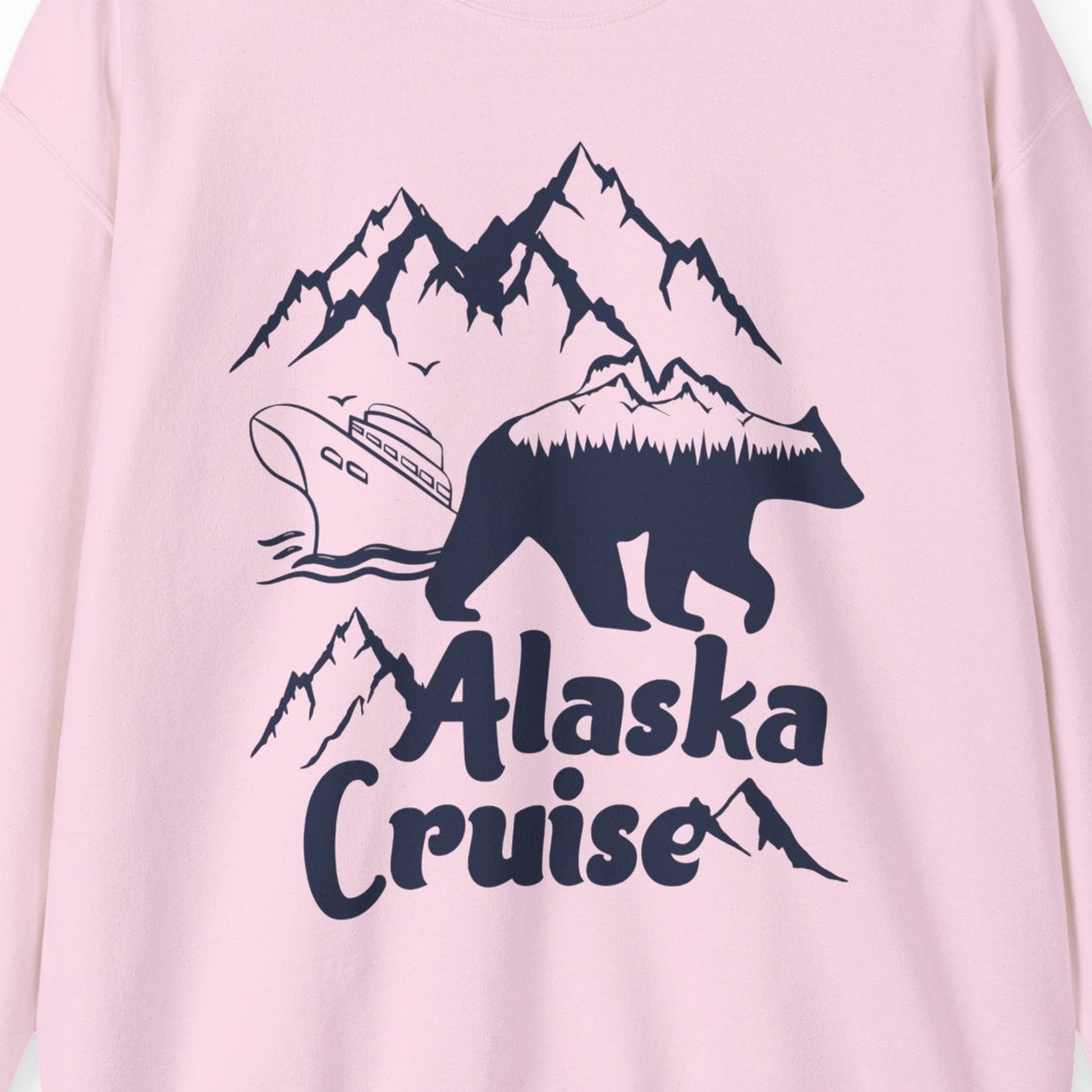 Alaska Cruise Shirt Sweatshirt – Light Pink – Alaska Cruise Shirts Close Up